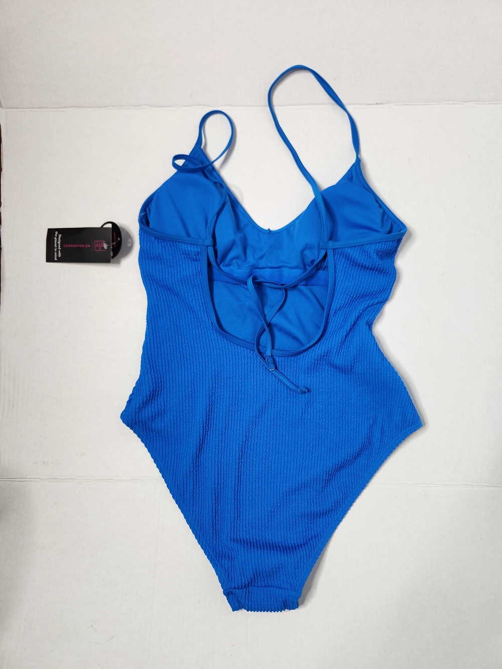 Time and Tru Size L Royal Blue Ribbed One-Piece Swimsuit - Picture 3 of 4